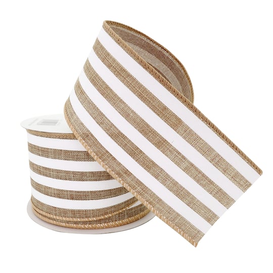 2.5" x 25ft. Faux Linen Wired Stripe Ribbon by Celebrate It™
